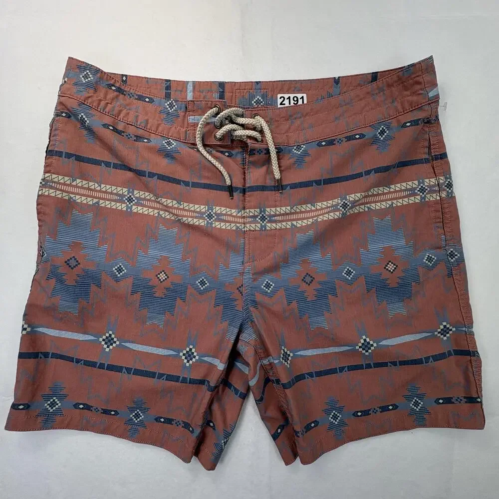 Faherty Board Shorts Mens 36 Multicolor Aztec Print Stretch Swim Surf Beach